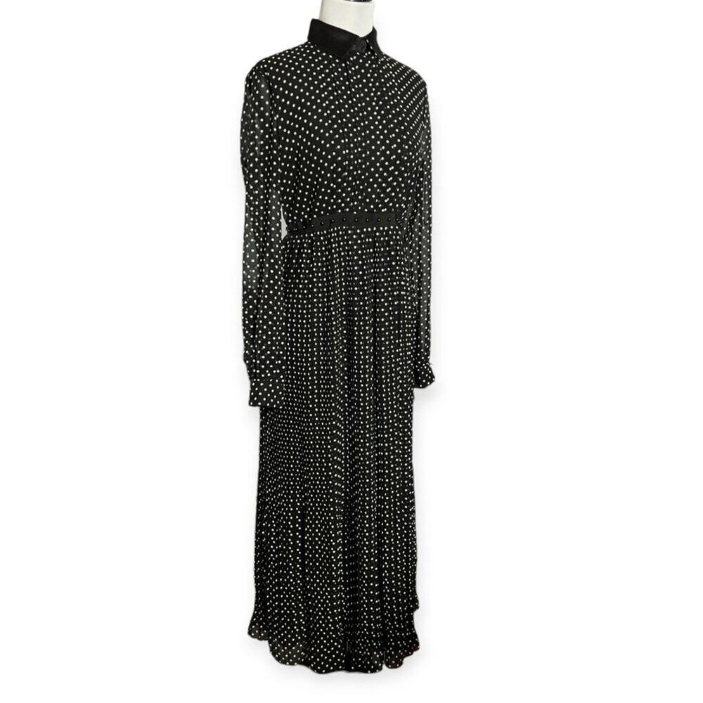 Giamba Paris Polka Dot Silk Blend Maxi Dress SIZE IT 42 US 6 Collared Black